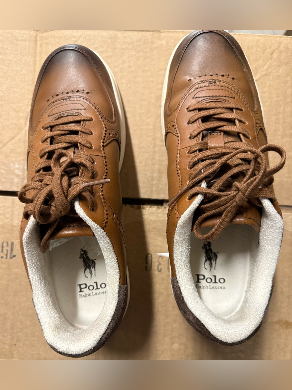 Polo by Ralph Lauren Men’s Tan/Brown Leather Sneakers - Picture 4 of 6